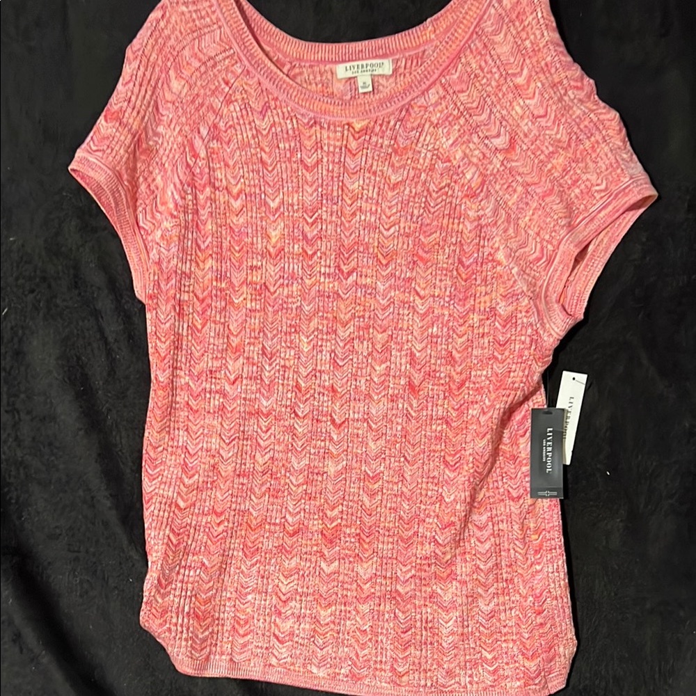 Pink Relaxed Ribbed Short Sleeve Blouse